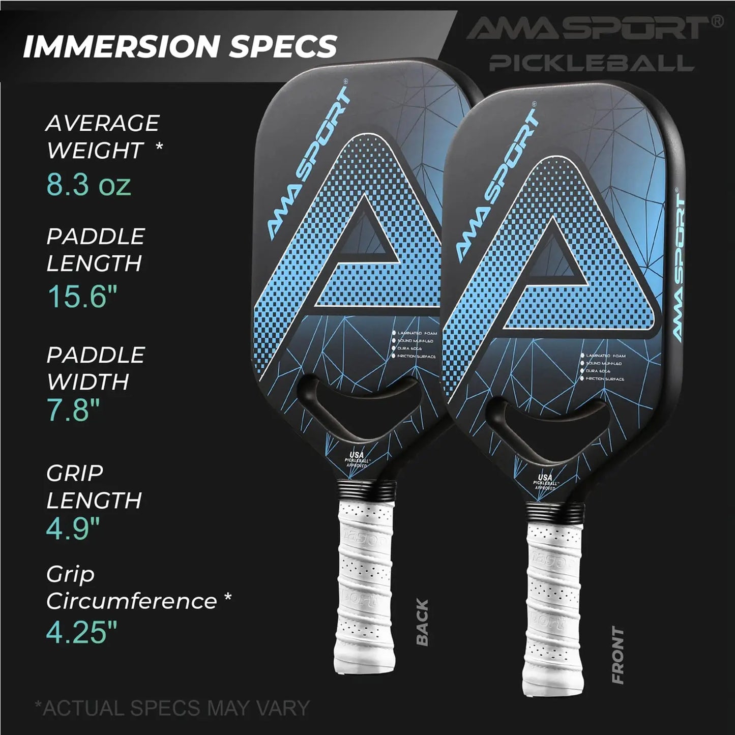 AMASPORT USAPA Elongated 20mm Carbon Fiber Pickleball Paddle Edgeless PP001